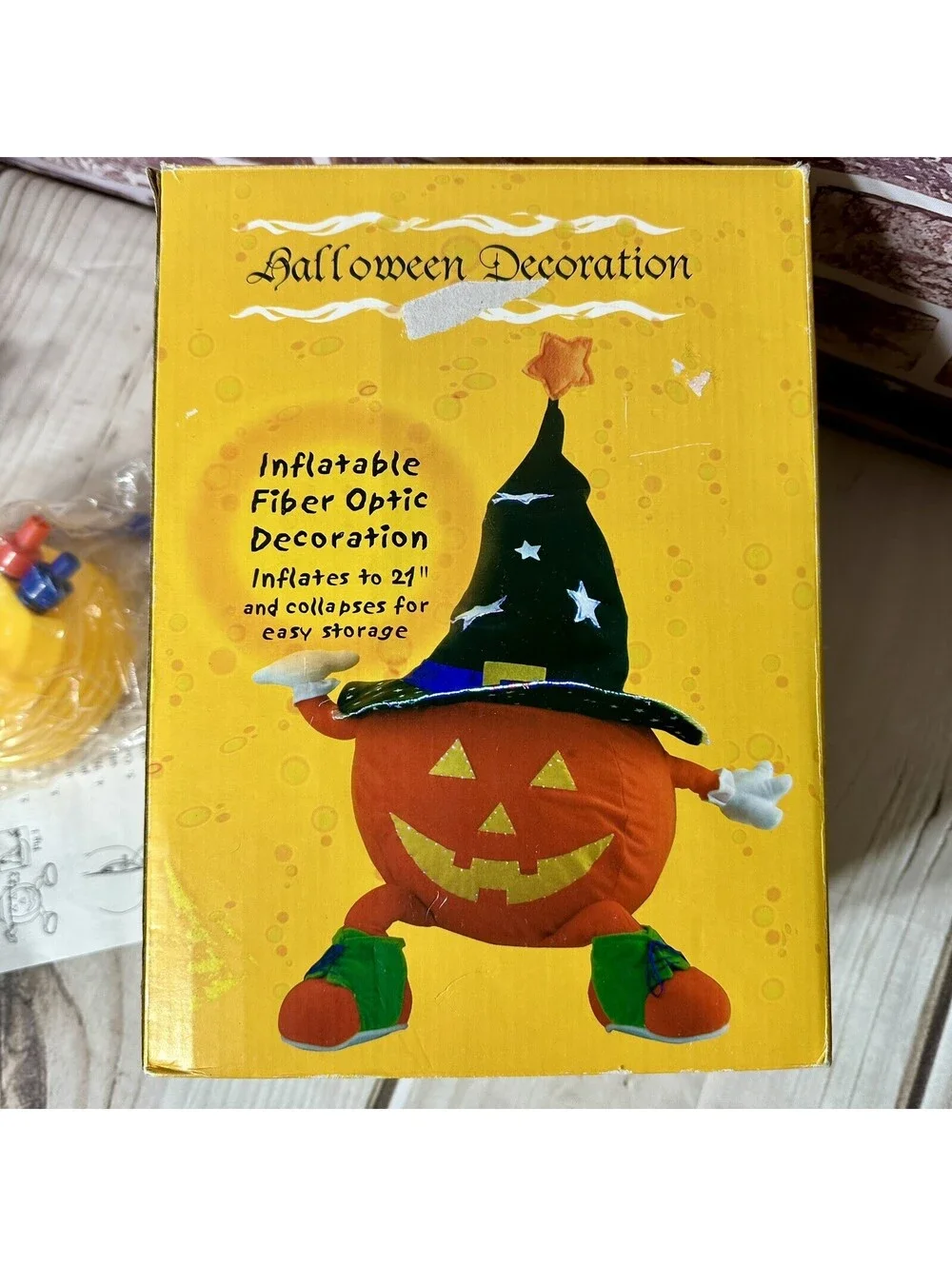 Fiber Optic Jack-O-Lantern In Witches Hat -Inflates 21” Blow Up Halloween NOS